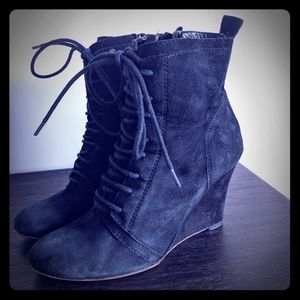 Nine West Shoes | Black Ankle Suede Wedge Boot | 7